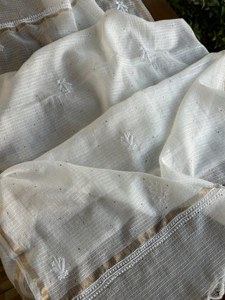 Kota Chikankari Mukaish Kamdani Dupatta With Tissue Border
