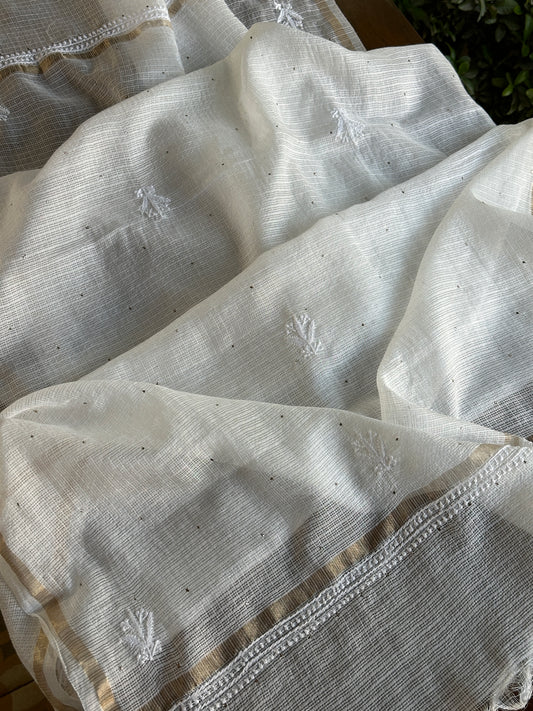 Kota Chikankari Mukaish Kamdani Dupatta With Tissue Border