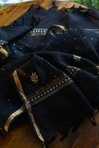 Kota Chikankari Mukaish Kamdani Dupatta With Tissue Border