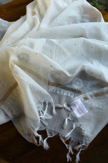 Kota Chikankari Mukaish Kamdani Dupatta With Tissue Border