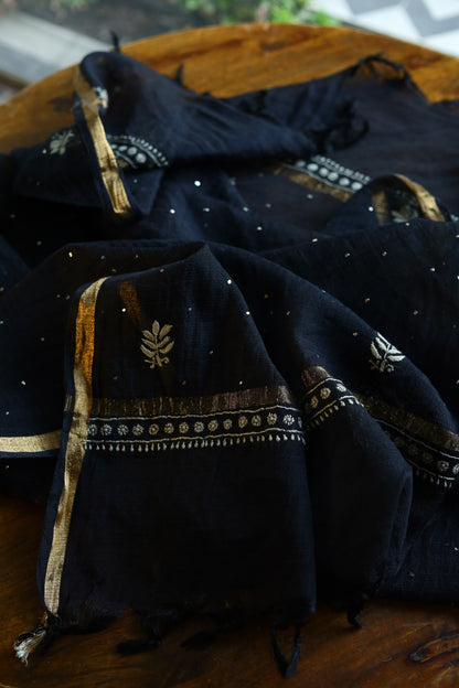 Kota Chikankari Mukaish Kamdani Dupatta With Tissue Border