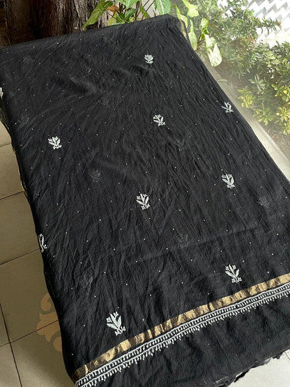 Kota Chikankari Mukaish Kamdani Dupatta With Tissue Border