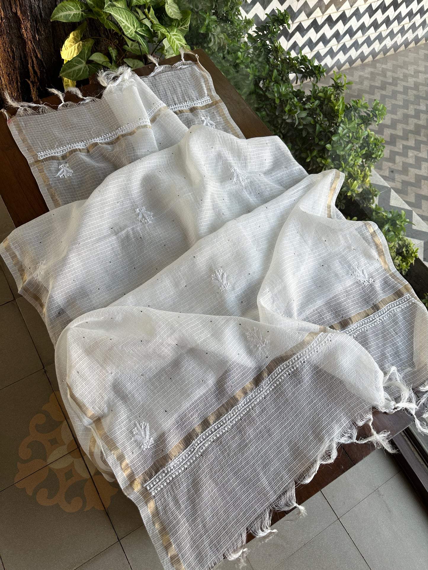 Kota Chikankari Mukaish Kamdani Dupatta With Tissue Border