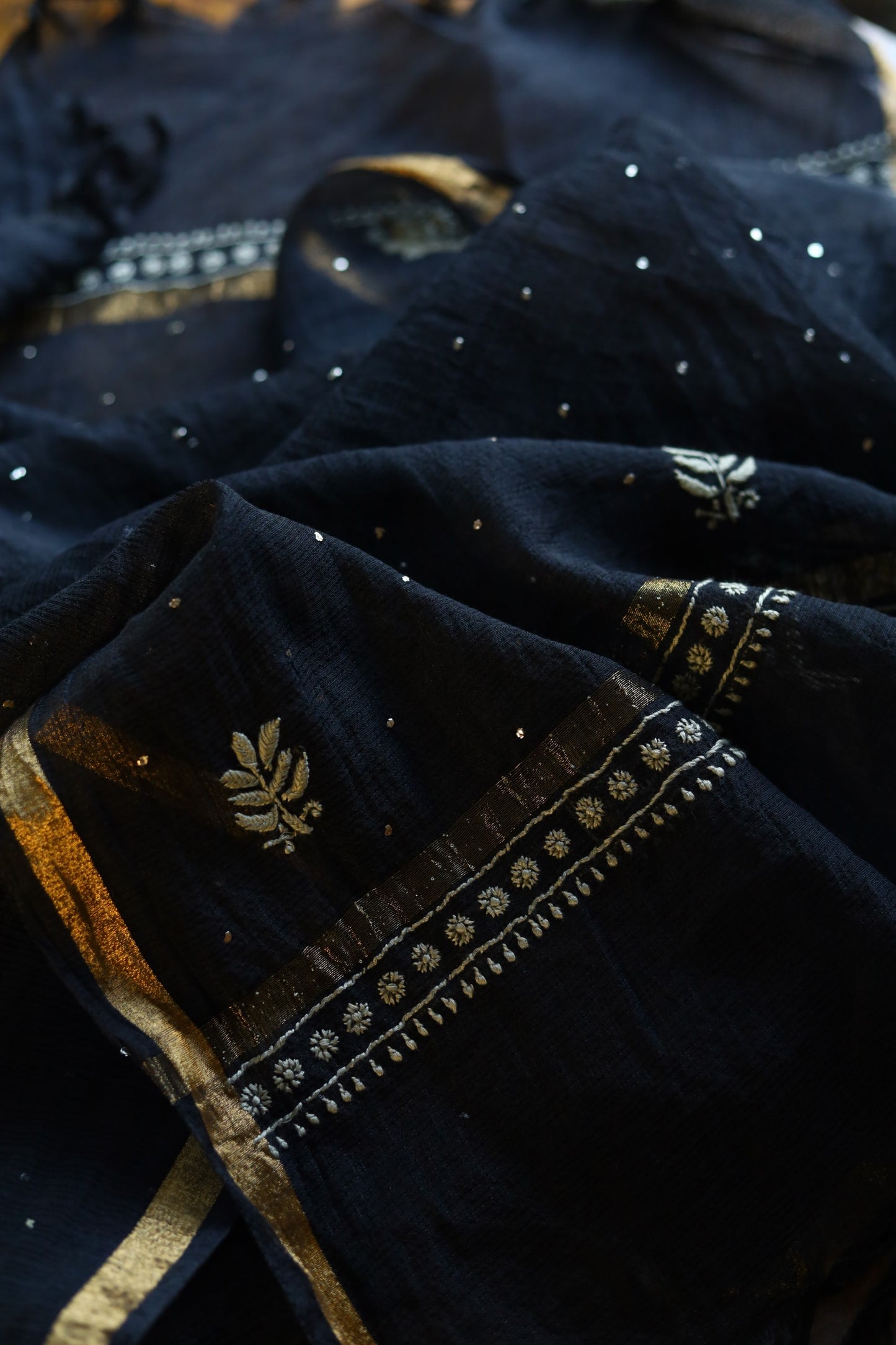 Kota Chikankari Mukaish Kamdani Dupatta With Tissue Border