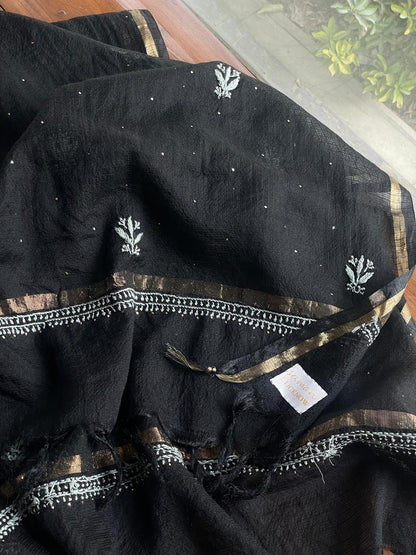 Kota Chikankari Mukaish Kamdani Dupatta With Tissue Border