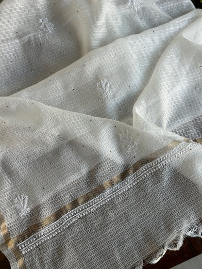 Kota Chikankari Mukaish Kamdani Dupatta With Tissue Border