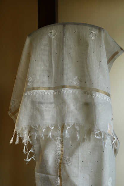 Kota Chikankari Mukaish Kamdani Dupatta With Tissue Border