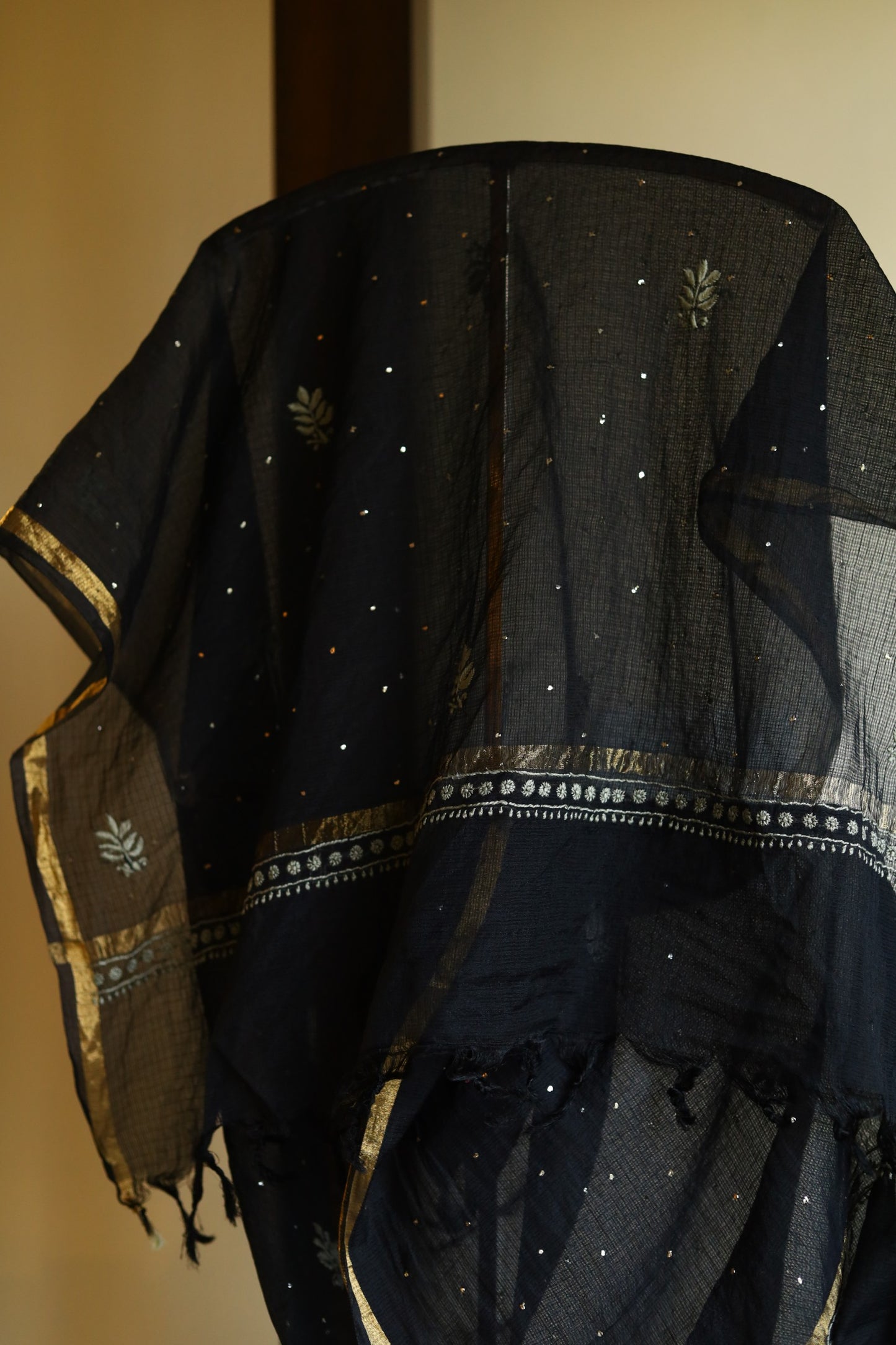 Kota Chikankari Mukaish Kamdani Dupatta With Tissue Border
