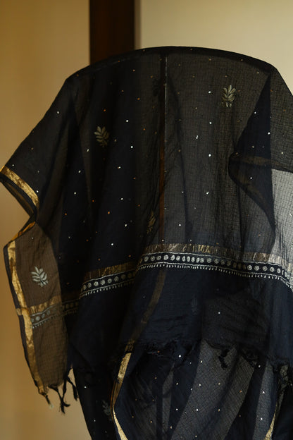 Kota Chikankari Mukaish Kamdani Dupatta With Tissue Border