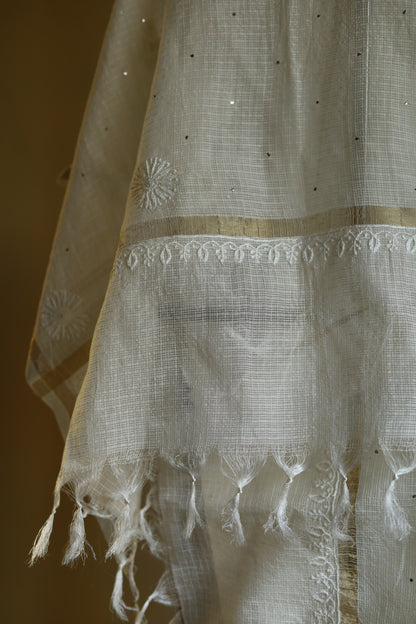 Kota Chikankari Mukaish Kamdani Dupatta With Tissue Border
