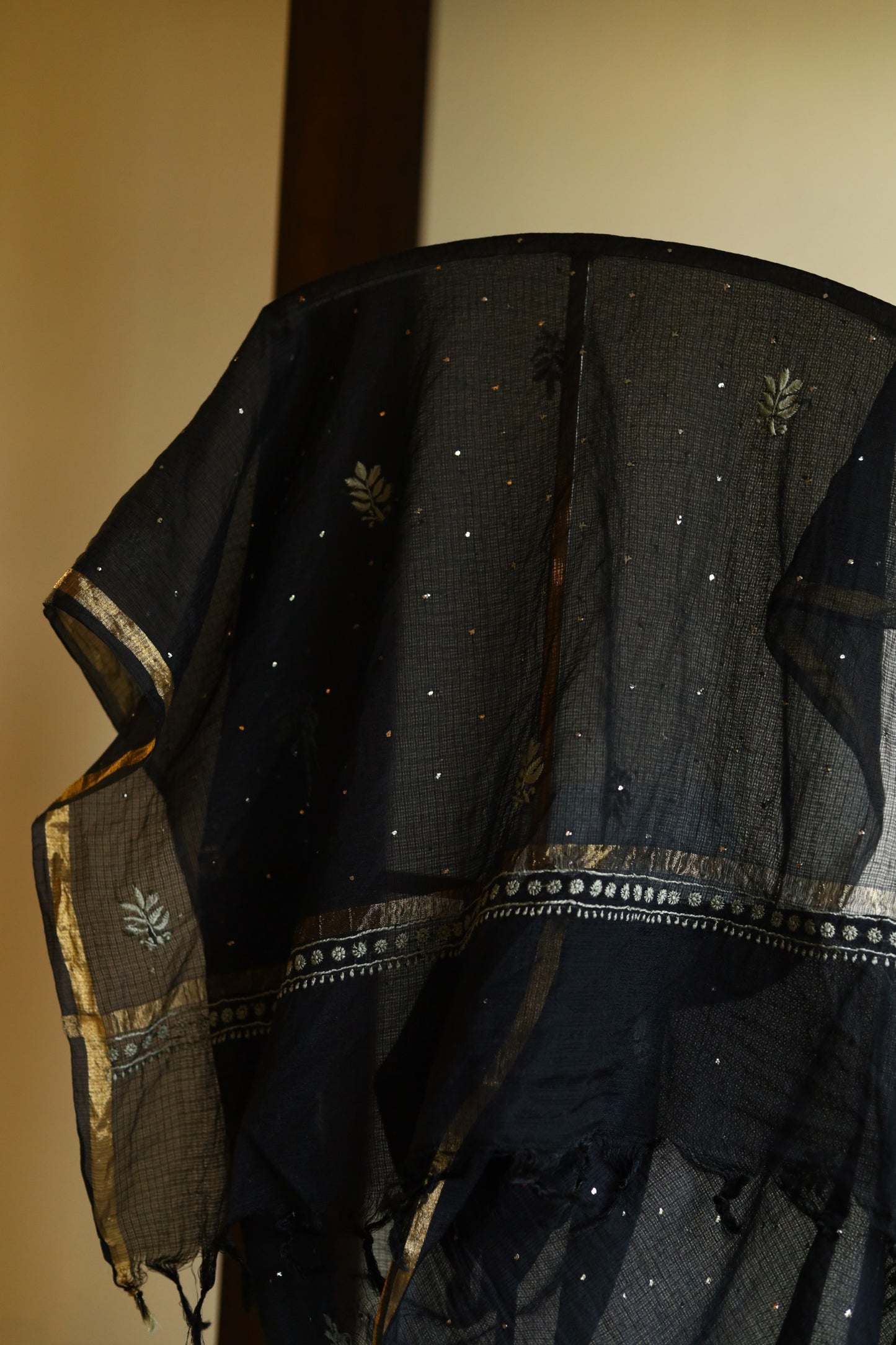 Kota Chikankari Mukaish Kamdani Dupatta With Tissue Border