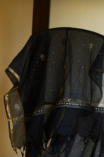 Kota Chikankari Mukaish Kamdani Dupatta With Tissue Border