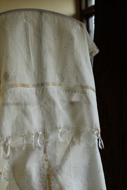 Kota Chikankari Mukaish Kamdani Dupatta With Tissue Border