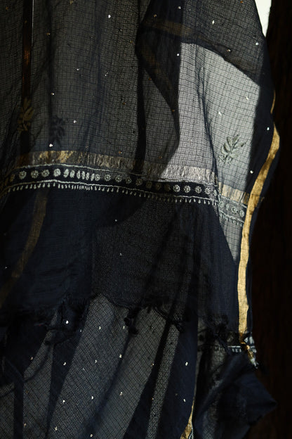 Kota Chikankari Mukaish Kamdani Dupatta With Tissue Border