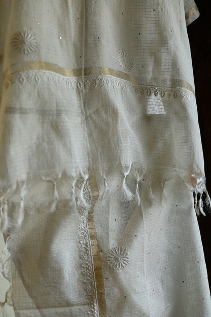 Kota Chikankari Mukaish Kamdani Dupatta With Tissue Border