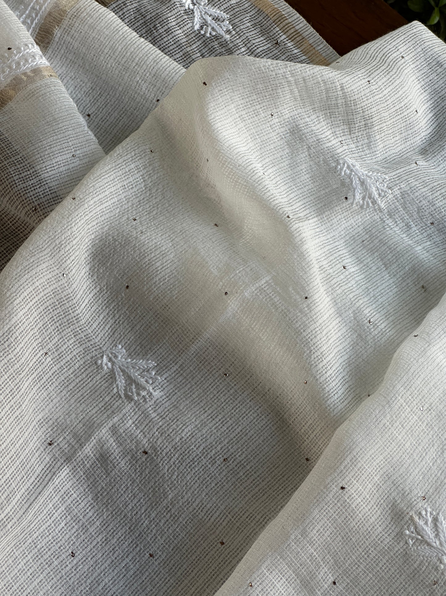 Kota Chikankari Mukaish Kamdani Dupatta With Tissue Border