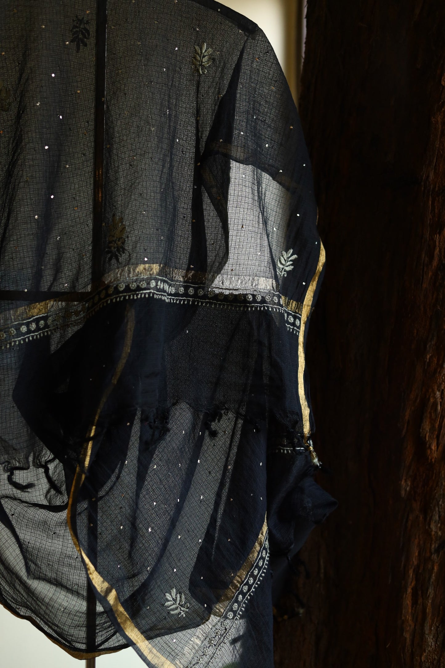 Kota Chikankari Mukaish Kamdani Dupatta With Tissue Border