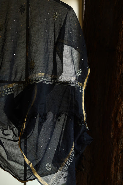 Kota Chikankari Mukaish Kamdani Dupatta With Tissue Border