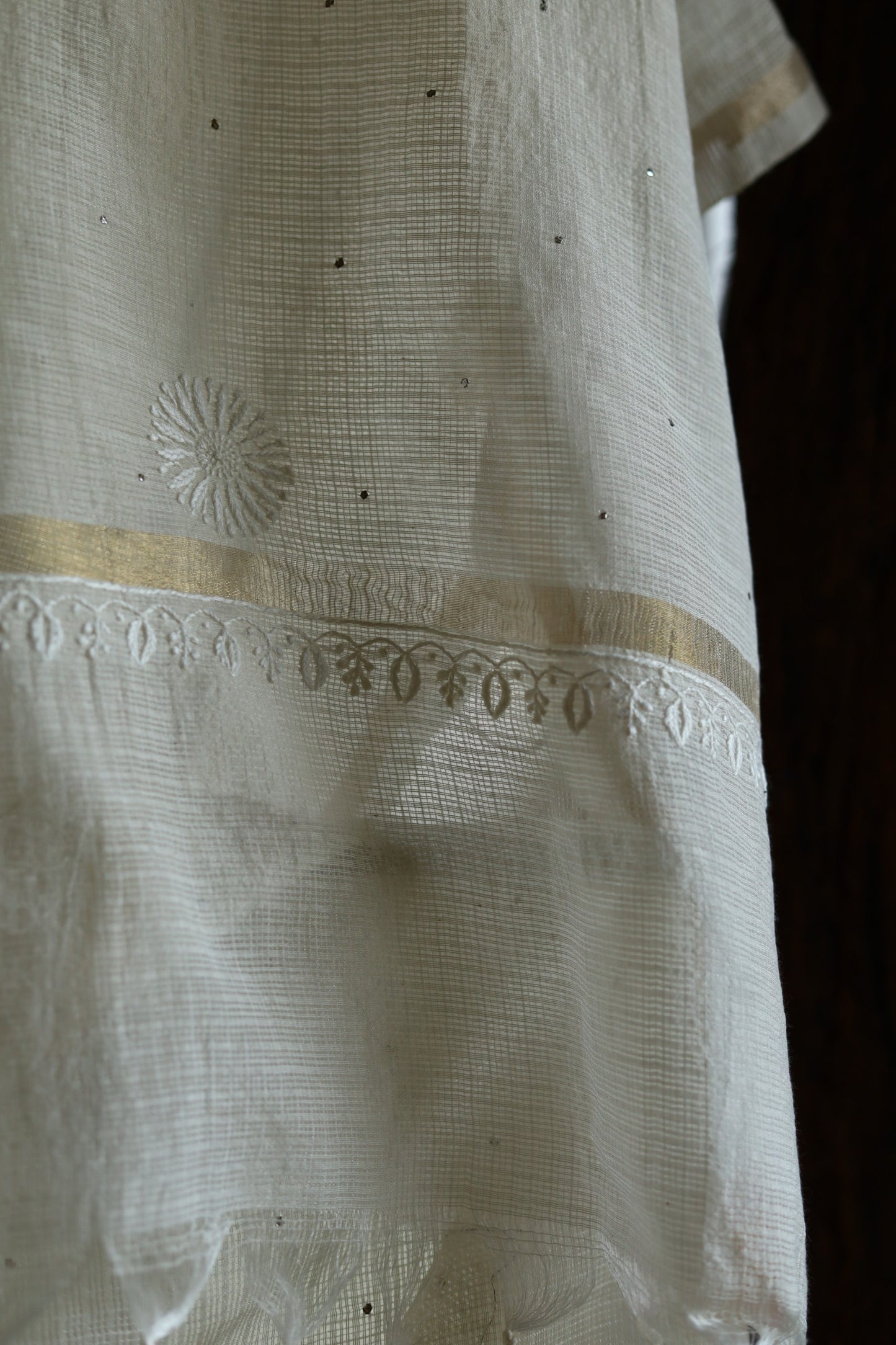 Kota Chikankari Mukaish Kamdani Dupatta With Tissue Border