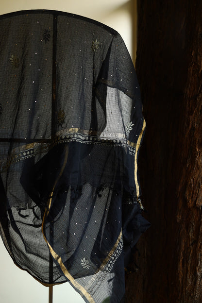 Kota Chikankari Mukaish Kamdani Dupatta With Tissue Border