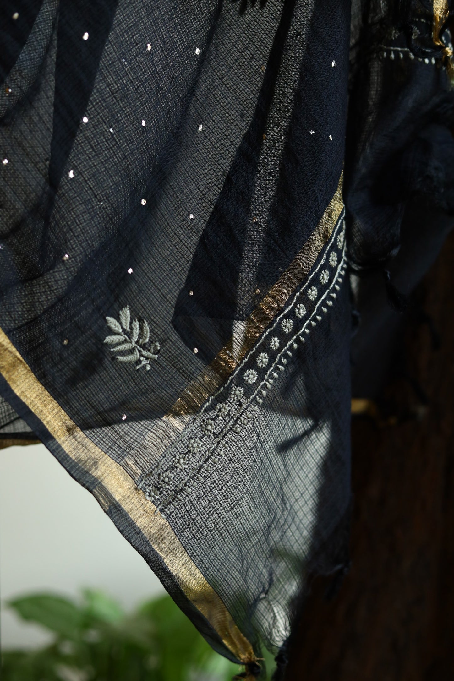 Kota Chikankari Mukaish Kamdani Dupatta With Tissue Border
