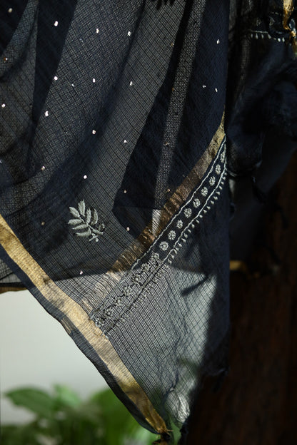 Kota Chikankari Mukaish Kamdani Dupatta With Tissue Border
