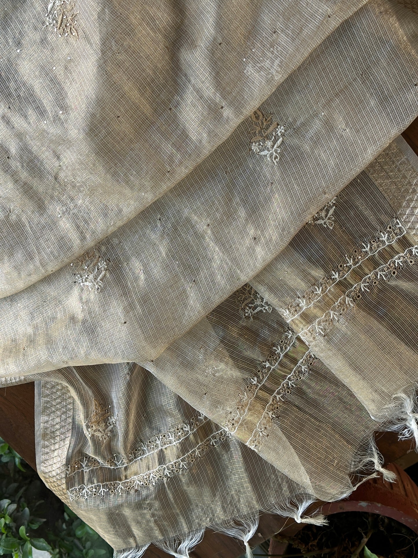 Kota Chikankari & Mukaish Kamdani Dupatta With Tissue Border