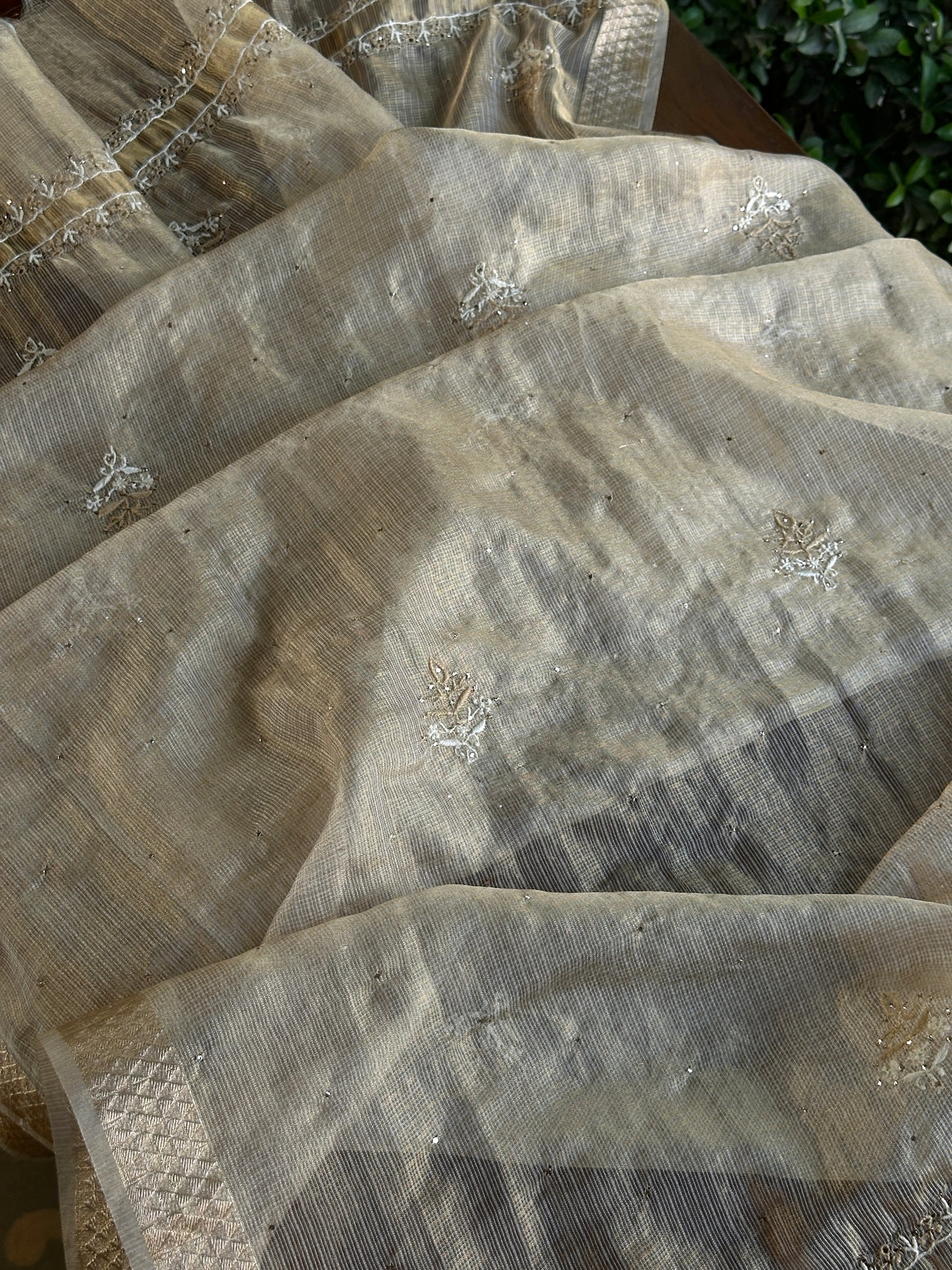 Kota Chikankari & Mukaish Kamdani Dupatta With Tissue Border