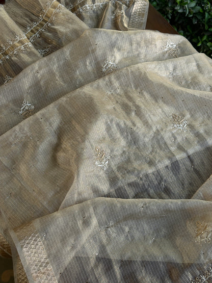Kota Chikankari & Mukaish Kamdani Dupatta With Tissue Border