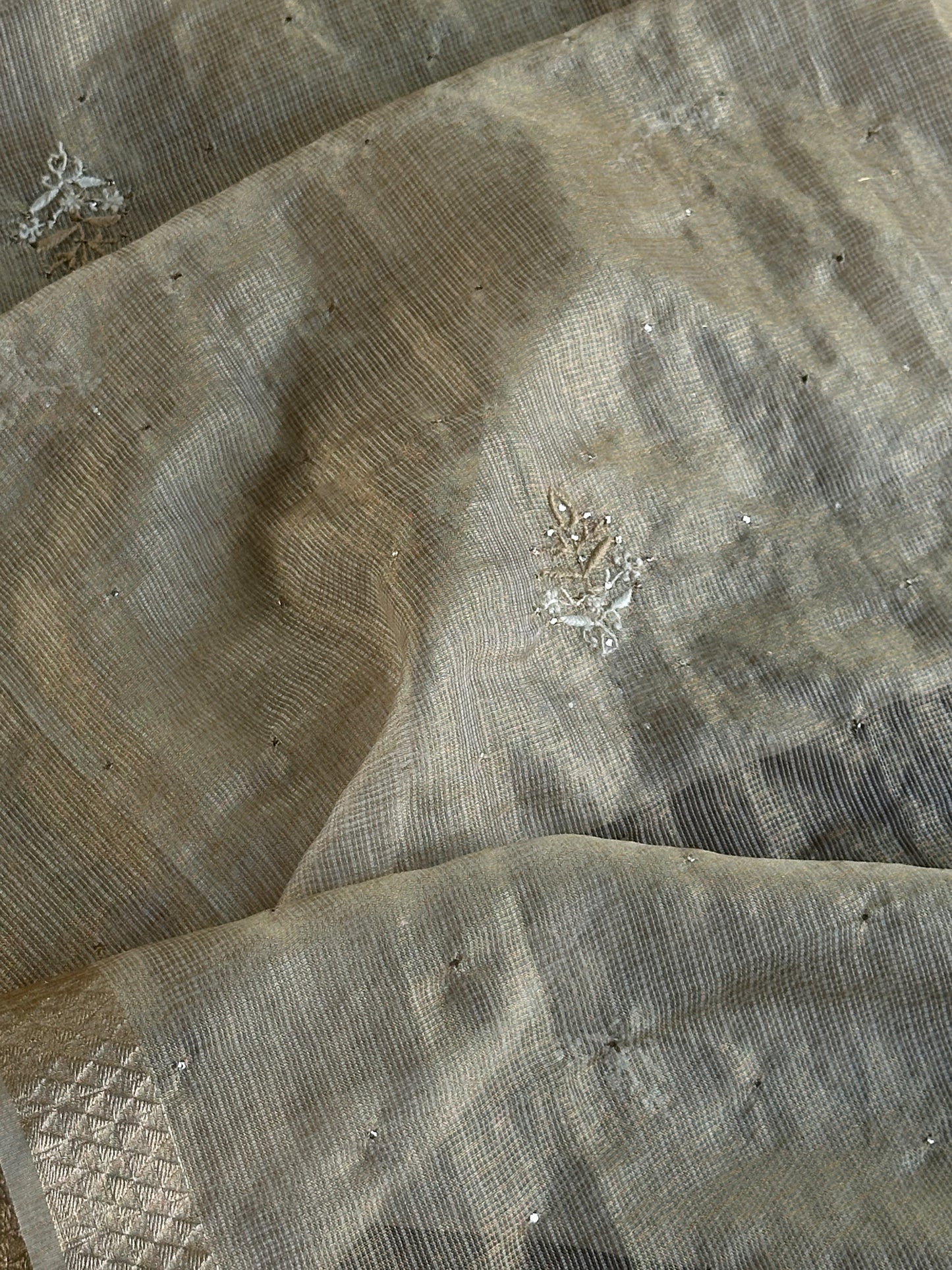 Kota Chikankari & Mukaish Kamdani Dupatta With Tissue Border