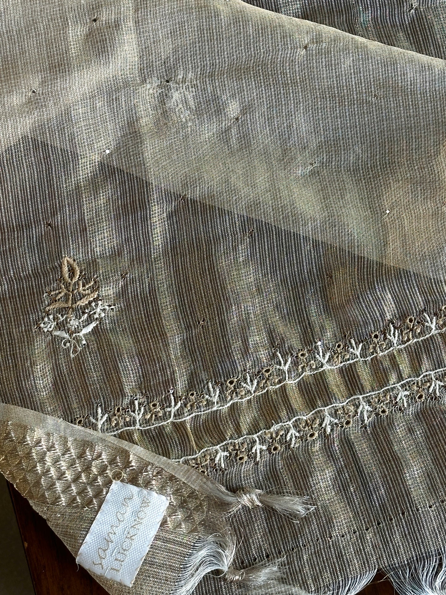 Kota Chikankari & Mukaish Kamdani Dupatta With Tissue Border
