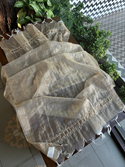 Kota Chikankari & Mukaish Kamdani Dupatta With Tissue Border