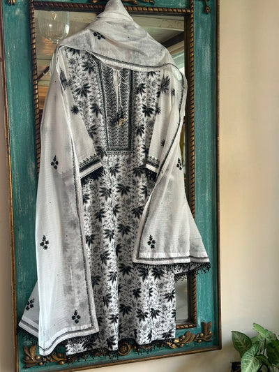 Kota Monochrome Sequins Work Chikankari Kurta Dupatta Set