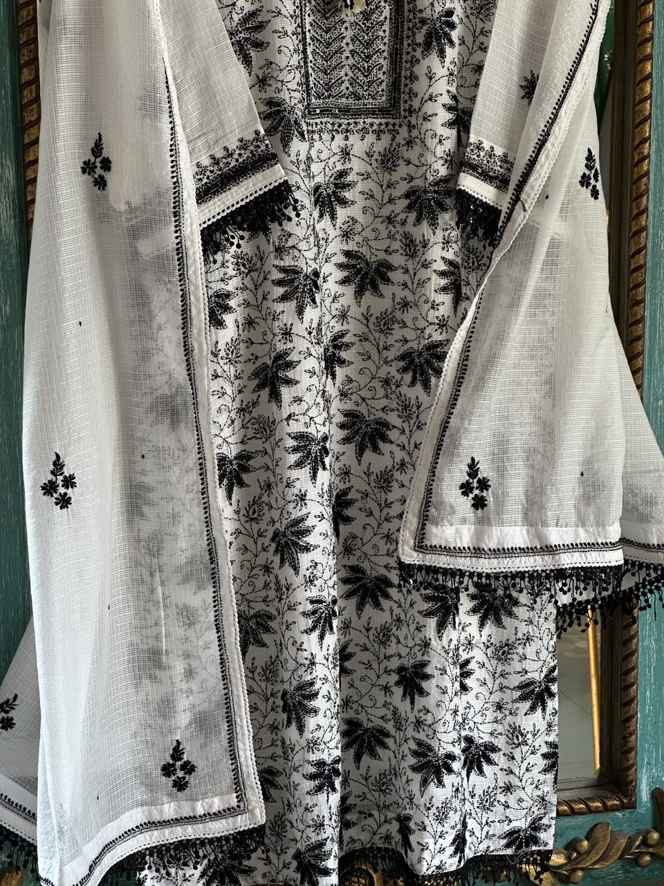 Kota Monochrome Sequins Work Chikankari Kurta Dupatta Set