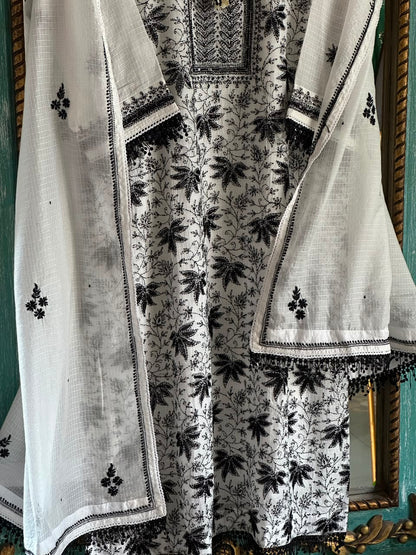 Kota Monochrome Sequins Work Chikankari Kurta Dupatta Set
