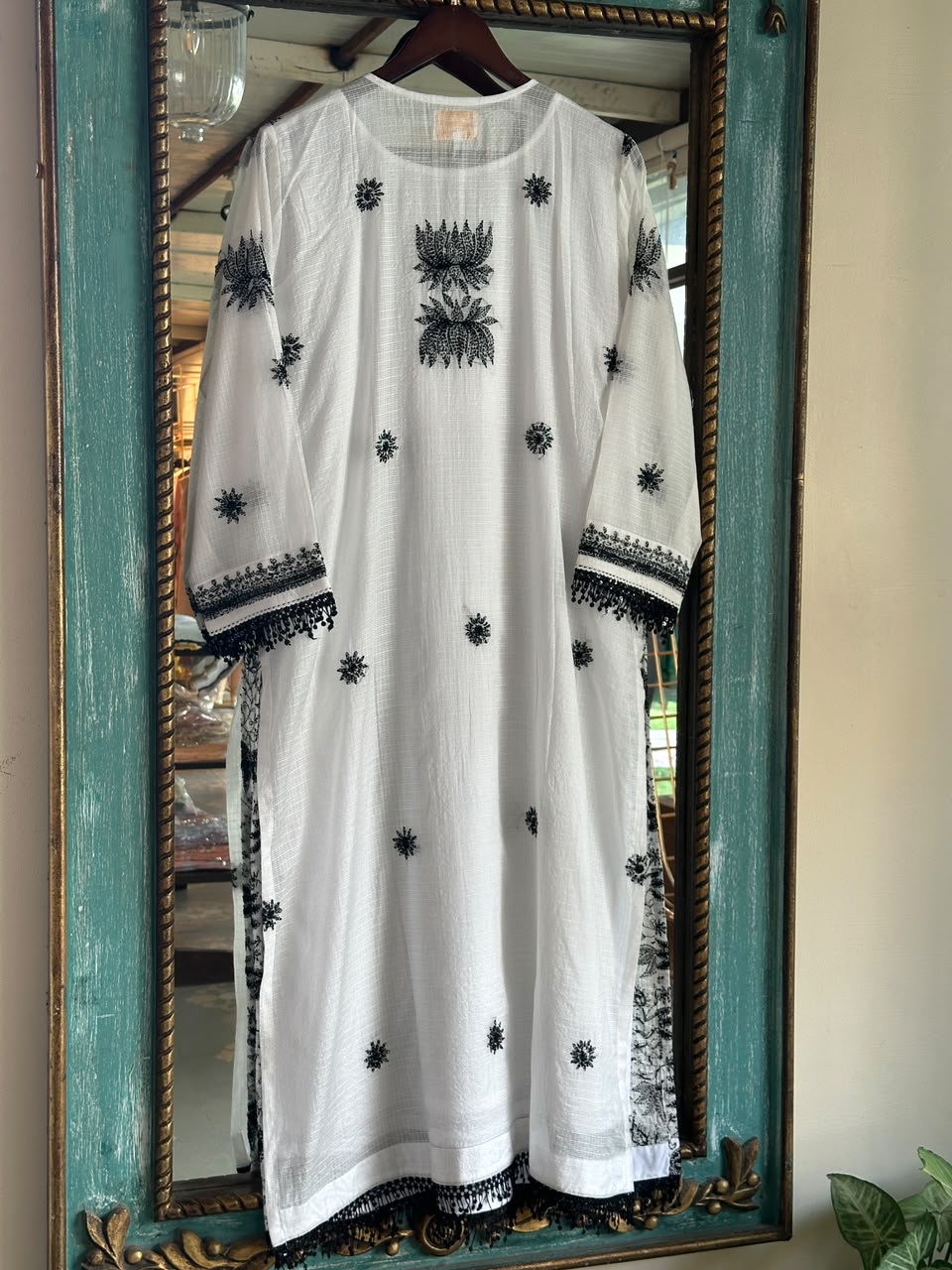 Kota Monochrome Sequins Work Chikankari Kurta Dupatta Set