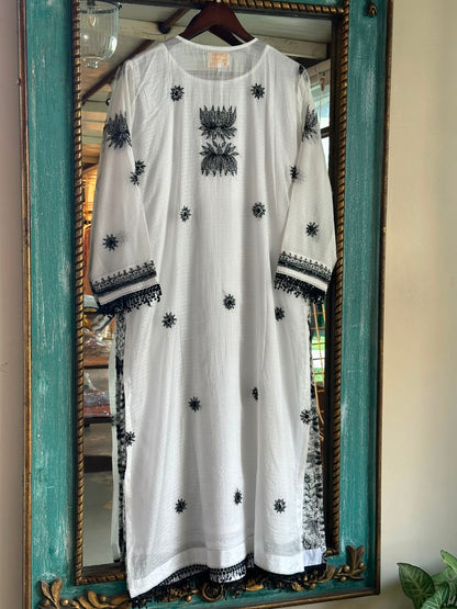 Kota Monochrome Sequins Work Chikankari Kurta Dupatta Set