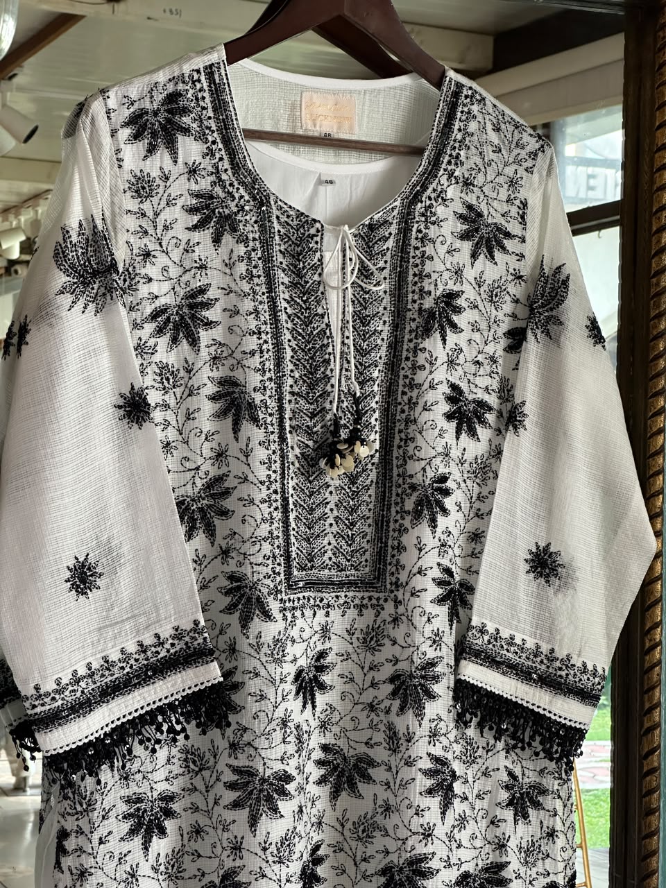 Kota Monochrome Sequins Work Chikankari Kurta Dupatta Set
