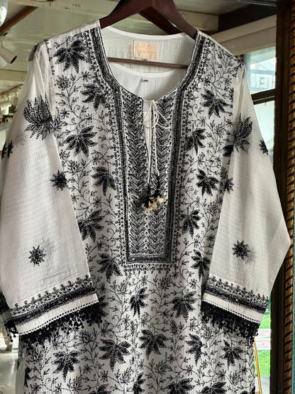 Kota Monochrome Sequins Work Chikankari Kurta Dupatta Set