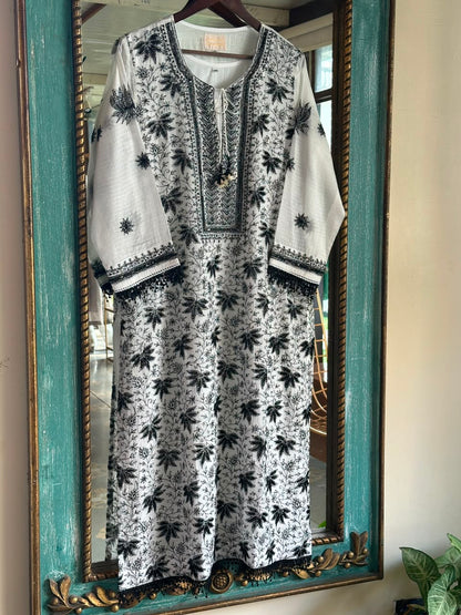 Kota Monochrome Sequins Work Chikankari Kurta Dupatta Set