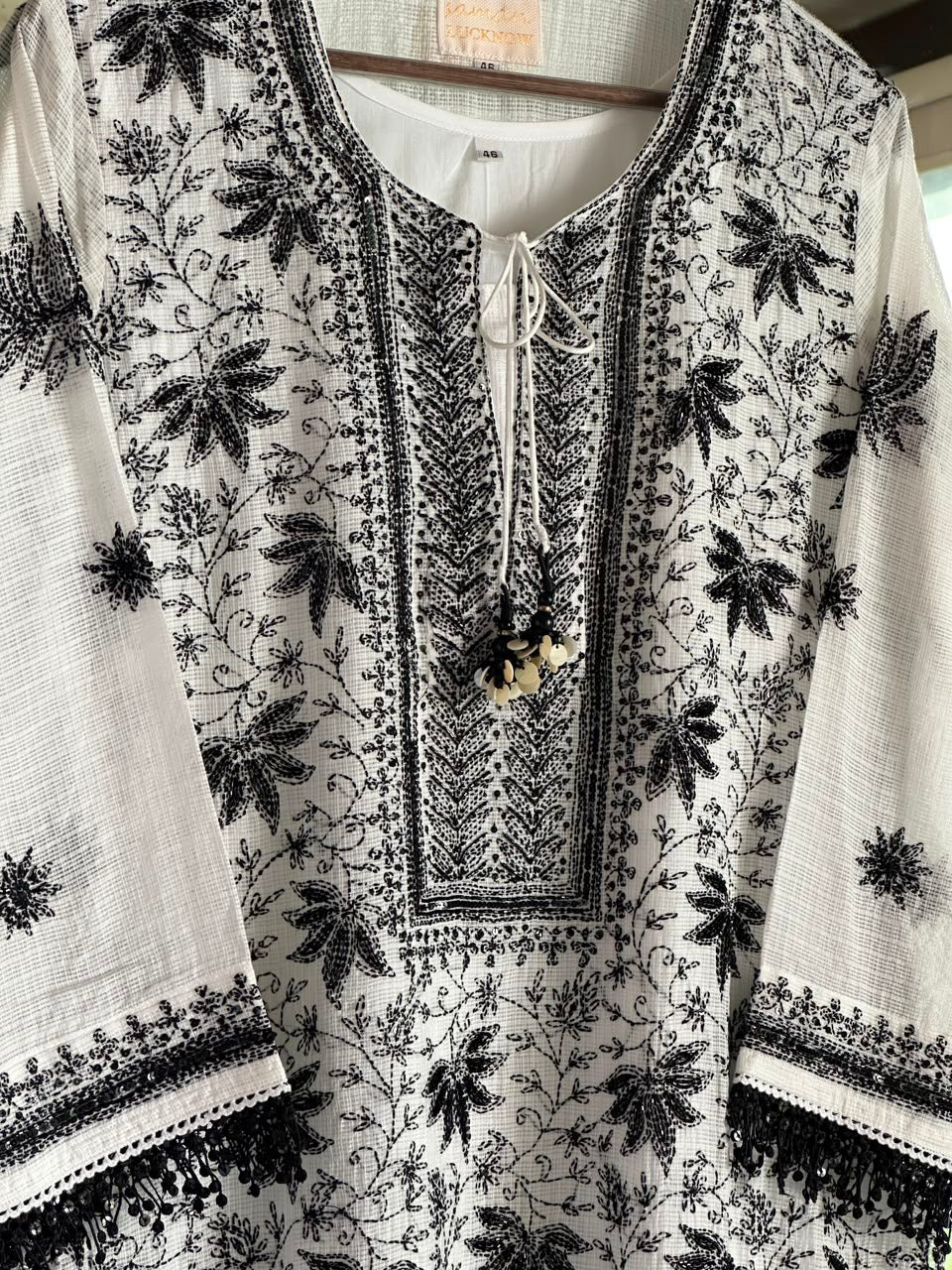 Kota Monochrome Sequins Work Chikankari Kurta Dupatta Set