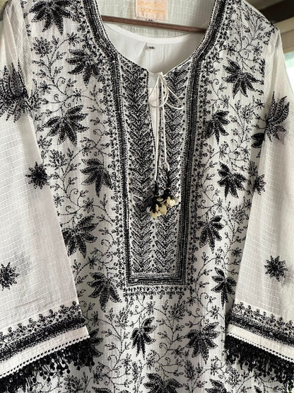 Kota Monochrome Sequins Work Chikankari Kurta Dupatta Set