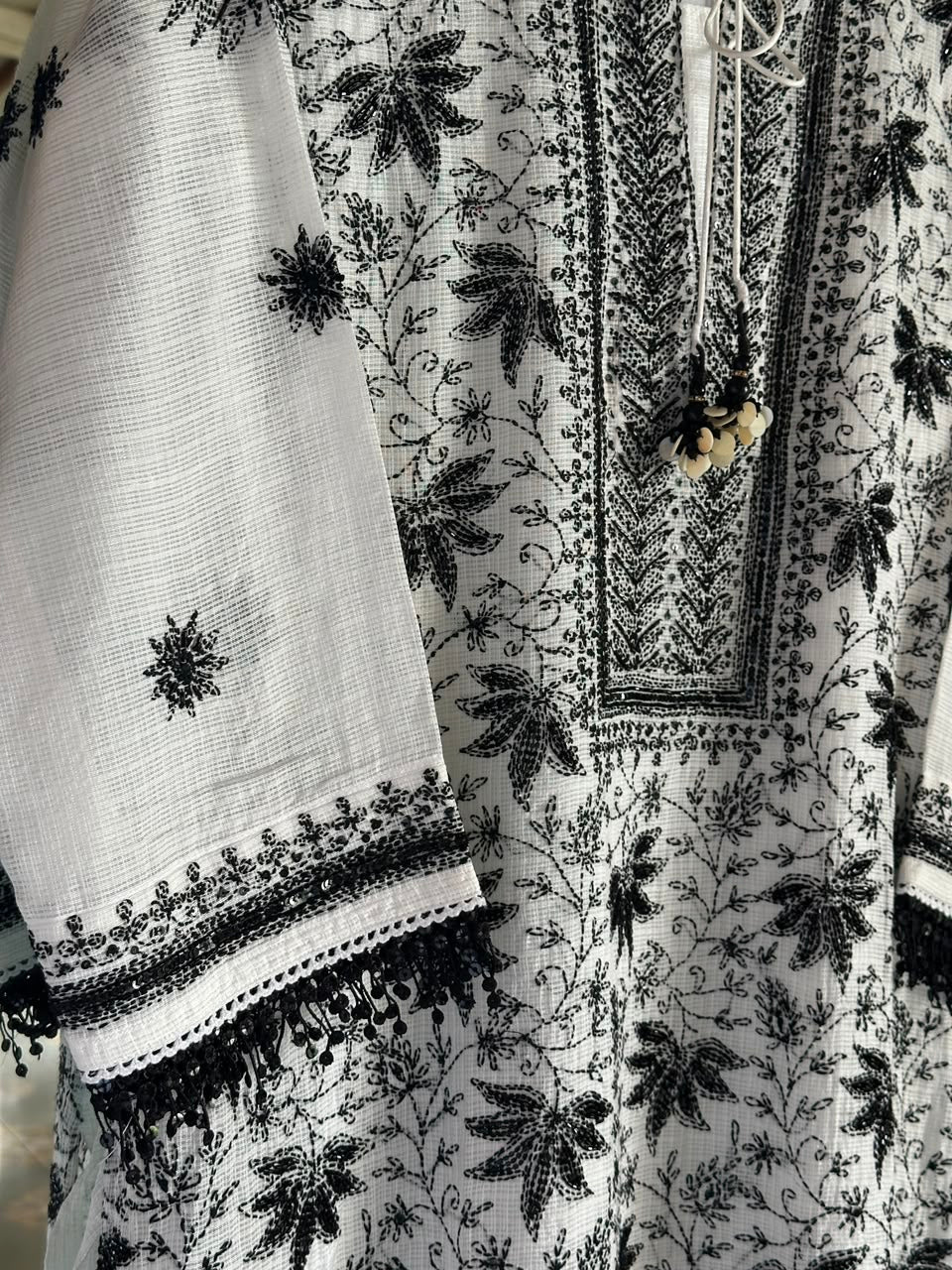Kota Monochrome Sequins Work Chikankari Kurta Dupatta Set