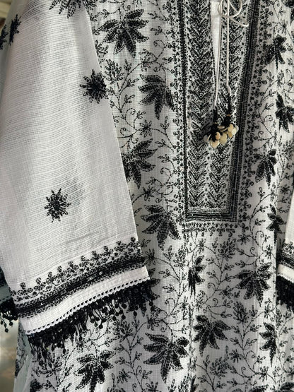 Kota Monochrome Sequins Work Chikankari Kurta Dupatta Set
