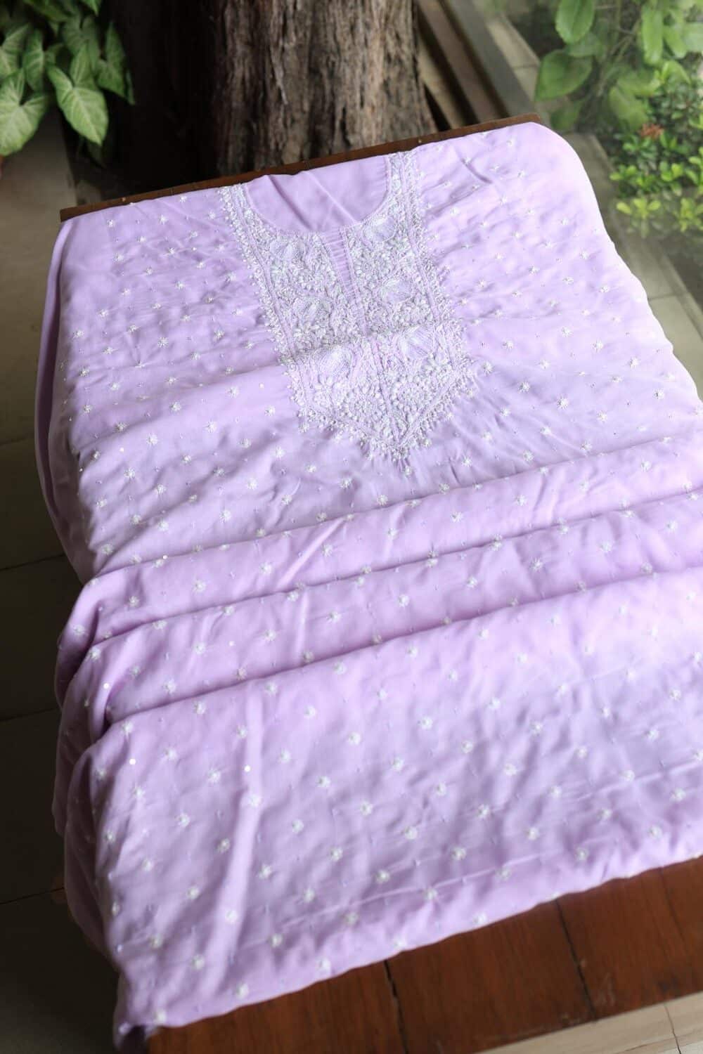 Lavender Cotton Chikankari Unstitched Kurta Fabrics