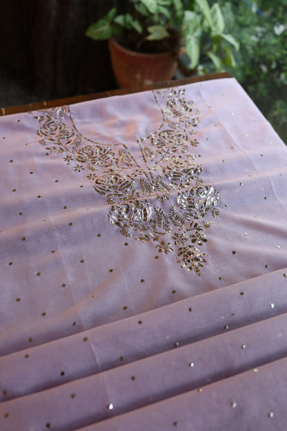 Lavender Chanderi Silk Mukaish Badla Unstitched Fabric
