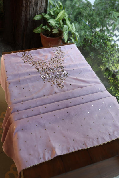 Lavender Chanderi Silk Mukaish Badla Unstitched Fabric