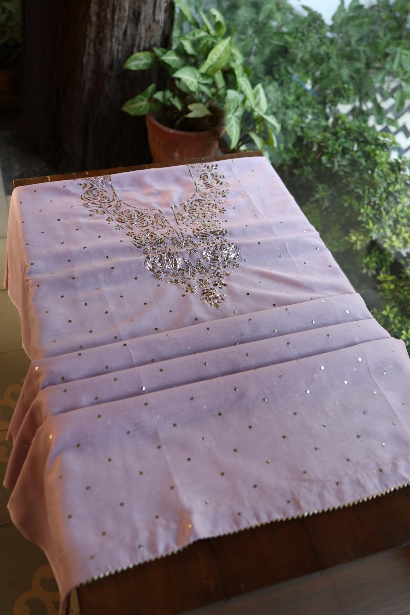 Lavender Chanderi Silk Mukaish Badla Unstitched Fabric