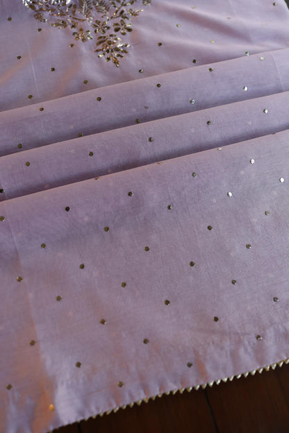 Lavender Chanderi Silk Mukaish Badla Unstitched Fabric