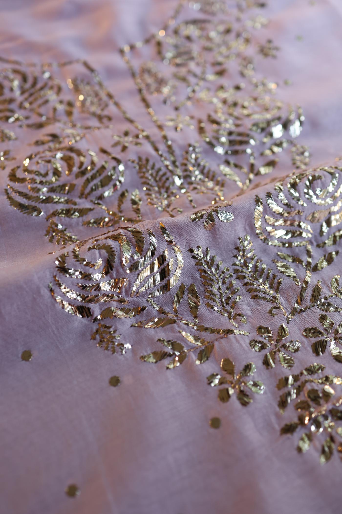 Lavender Chanderi Silk Mukaish Badla Unstitched Fabric